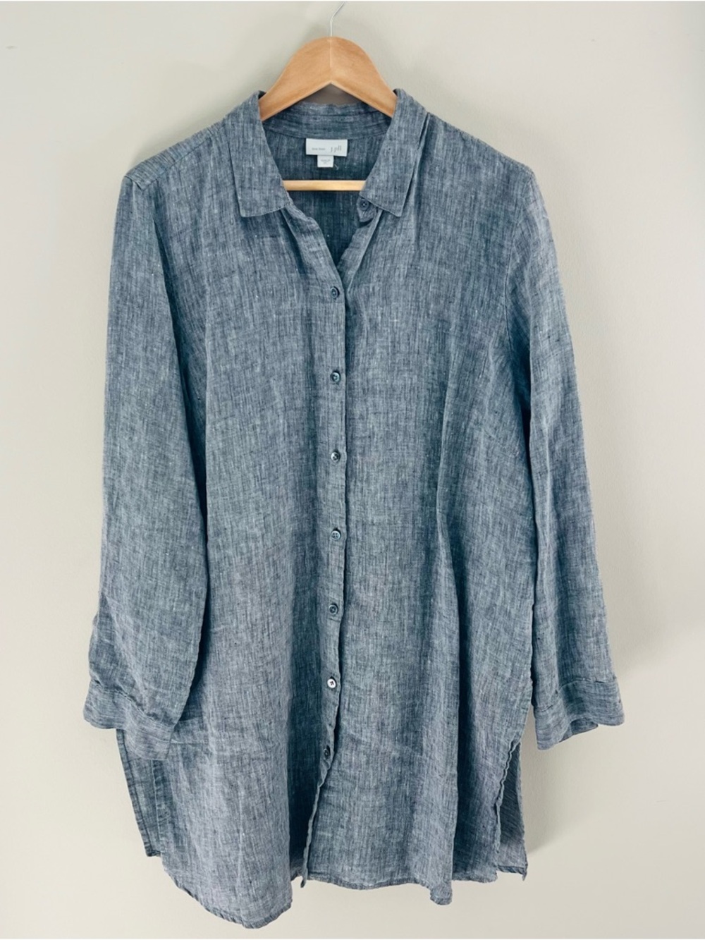 JJill Love Linen Tunic Button Front Long Sleeve Shirt Womens XL Charcoal